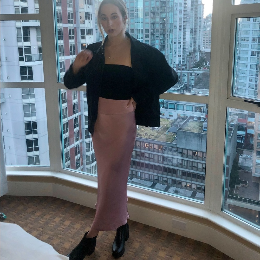 Free People Satin/ Silk Midi Skirt - Pink